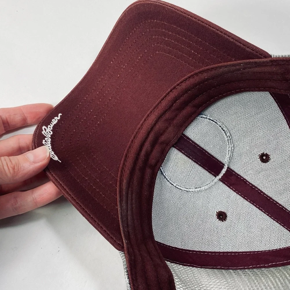 Eddie Bauer Outdoor Outfitter Burgundy Billed Trucker Style Hat Snap Closure